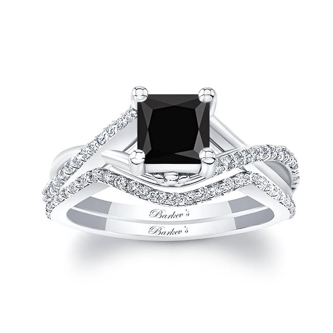  One Carat Princess Cut Black And White Diamond Bridal Set Image 1