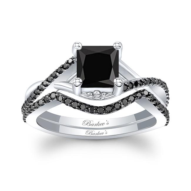  One Carat Princess Cut Black Diamond Bridal Set Image 1