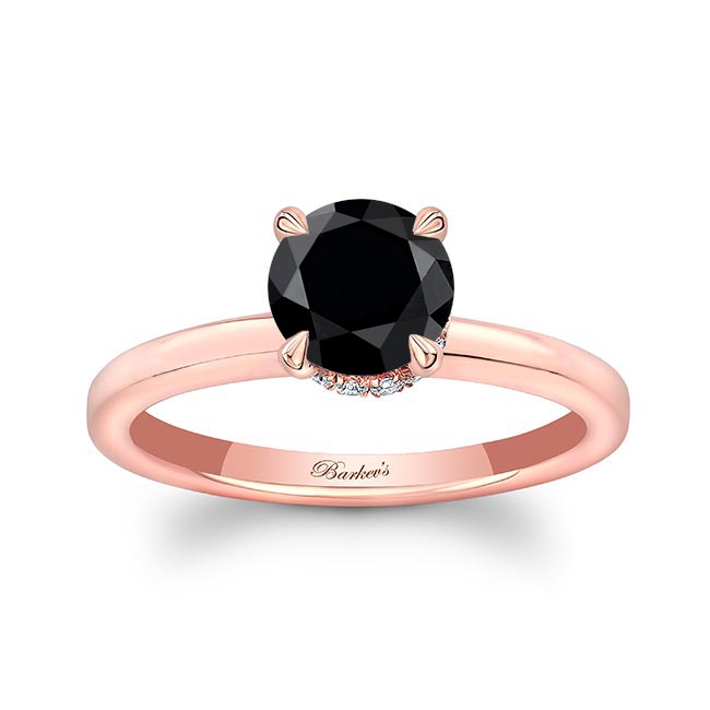 Rose Gold Round Hidden Halo Black And White Diamond Engagement Ring