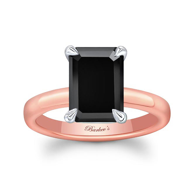 Rose Gold Lori Emerald Cut Black Diamond Solitaire Engagement Ring