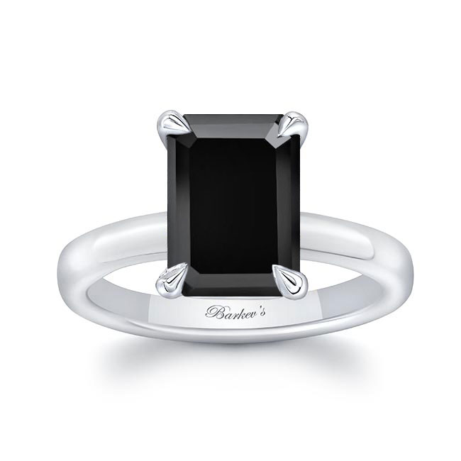  Lori Emerald Cut Black Diamond Solitaire Engagement Ring Image 1