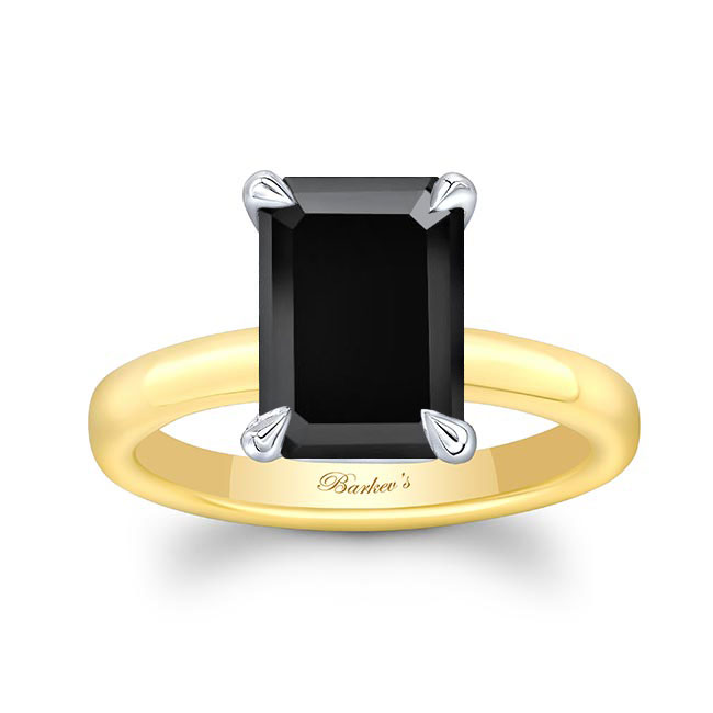 Yellow Gold Lori Emerald Cut Black Diamond Solitaire Engagement Ring