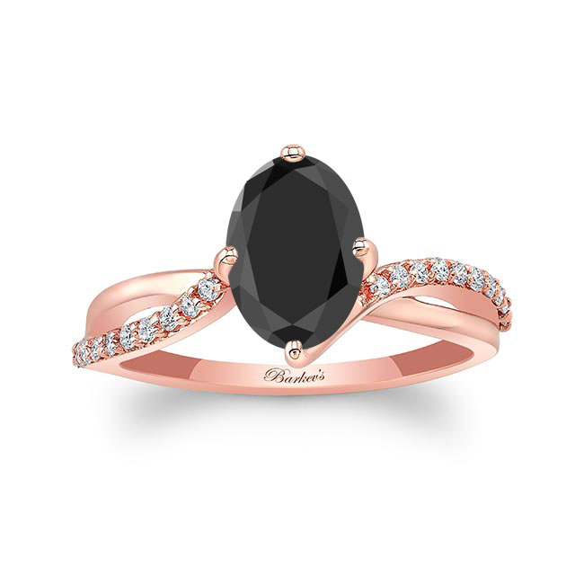 Rose Gold Oval Black And White Diamond Ring With Twisted Band