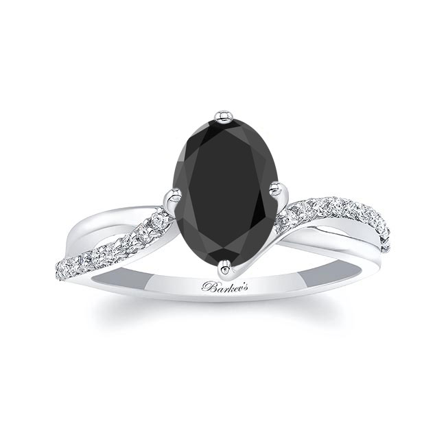  Oval Black And White Diamond Ring With Twisted Band Image 1