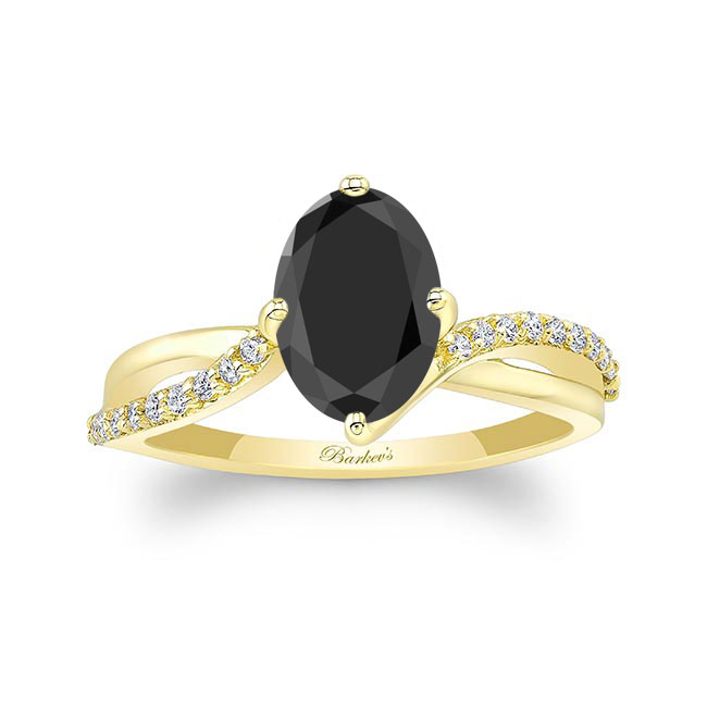 Yellow Gold Oval Black And White Diamond Ring With Twisted Band