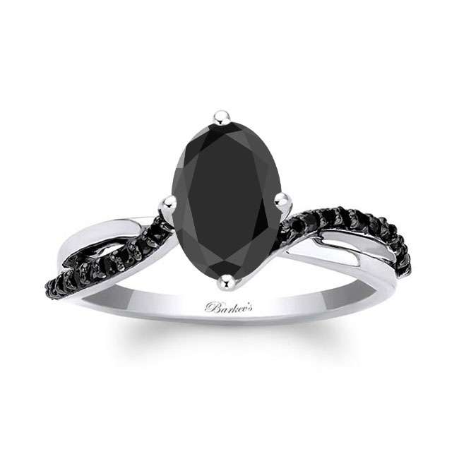  Oval Black Diamond Ring With Twisted Band Image 1