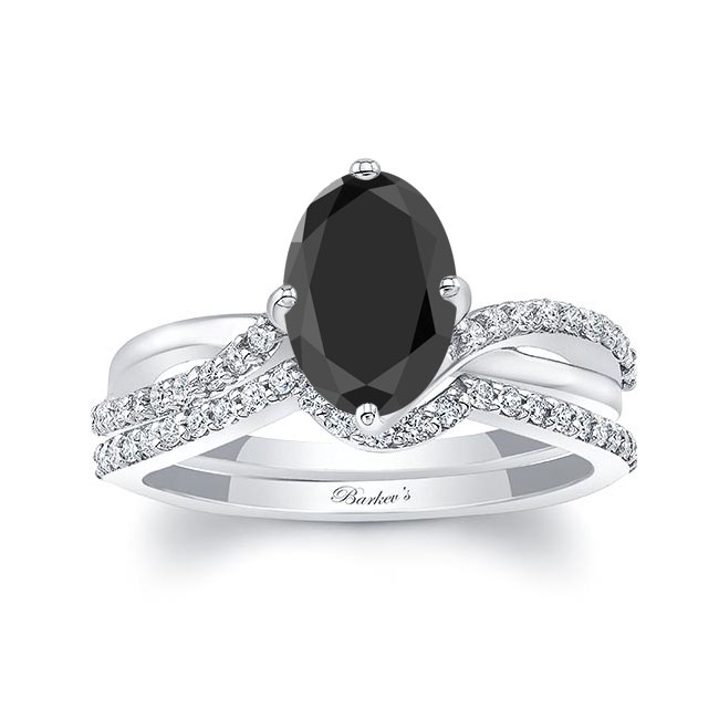  Oval Black And White Diamond Twist Bridal Set Image 1
