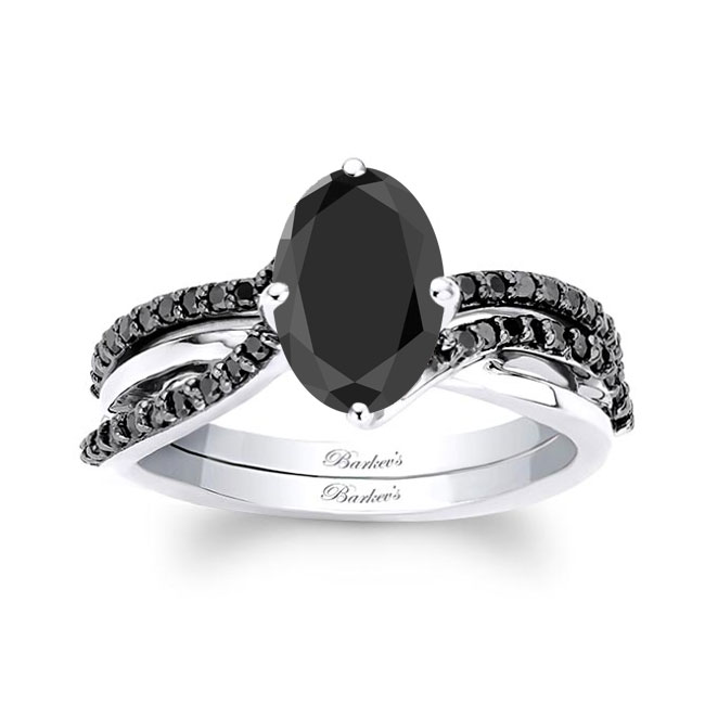  Oval Black Diamond Twist Bridal Set Image 1