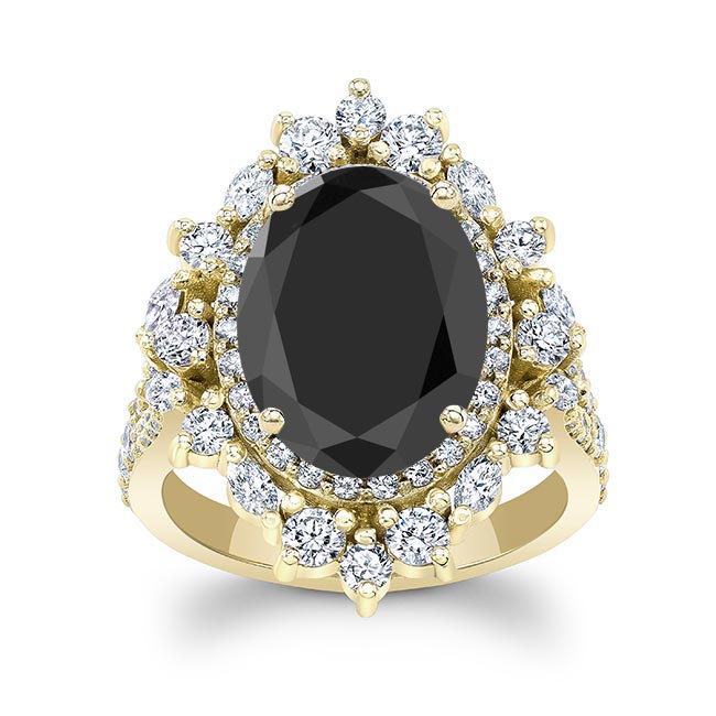 Yellow Gold 5 Carat Oval Black Diamond Ring