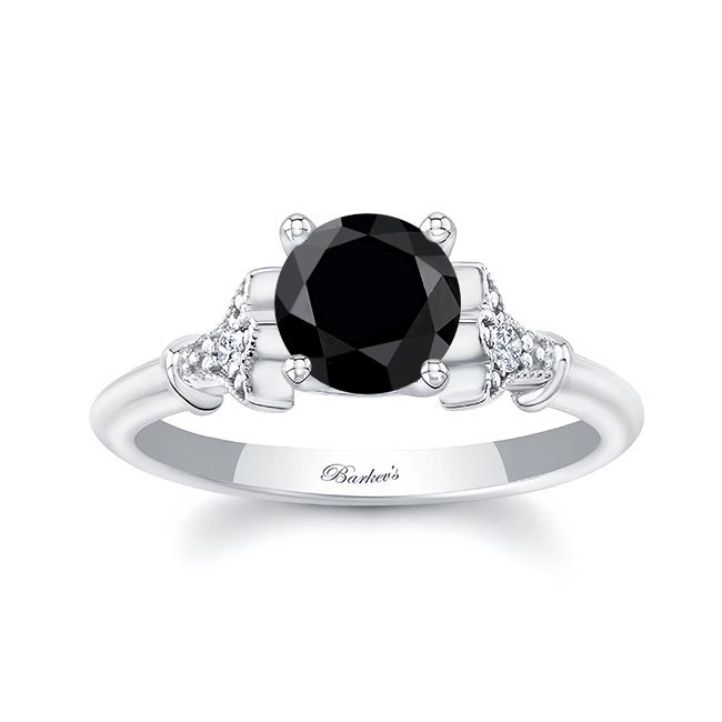Platinum Petite Leaf Black And White Diamond Engagement Ring