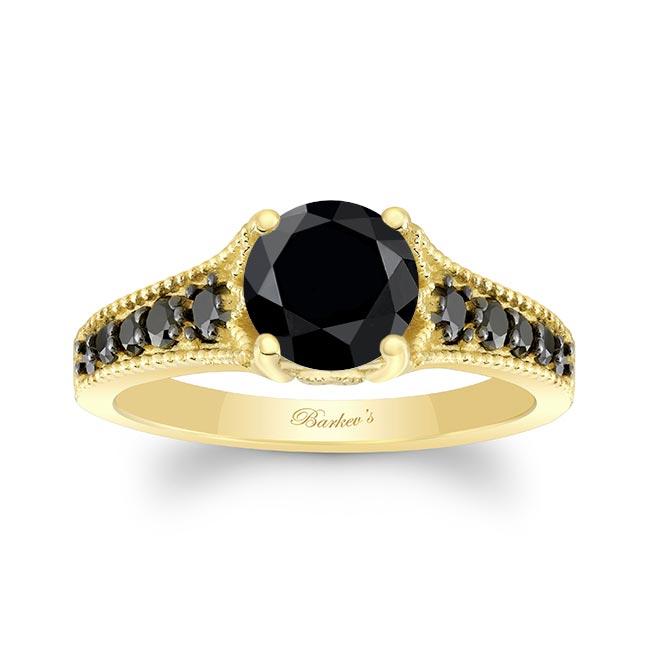 Yellow Gold Black Diamond Vintage Ring
