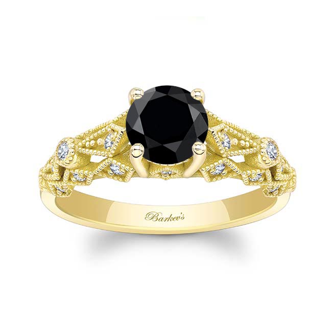 Yellow Gold Vintage Black And White Diamond Ring