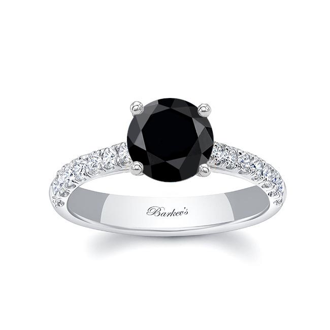 White Gold Round Black And White Diamond Engagement Ring