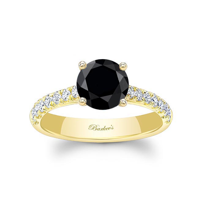 Yellow Gold Round Black And White Diamond Engagement Ring