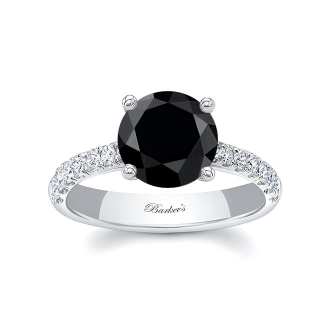 White Gold 3 Carat Round Black And White Diamond Engagement Ring