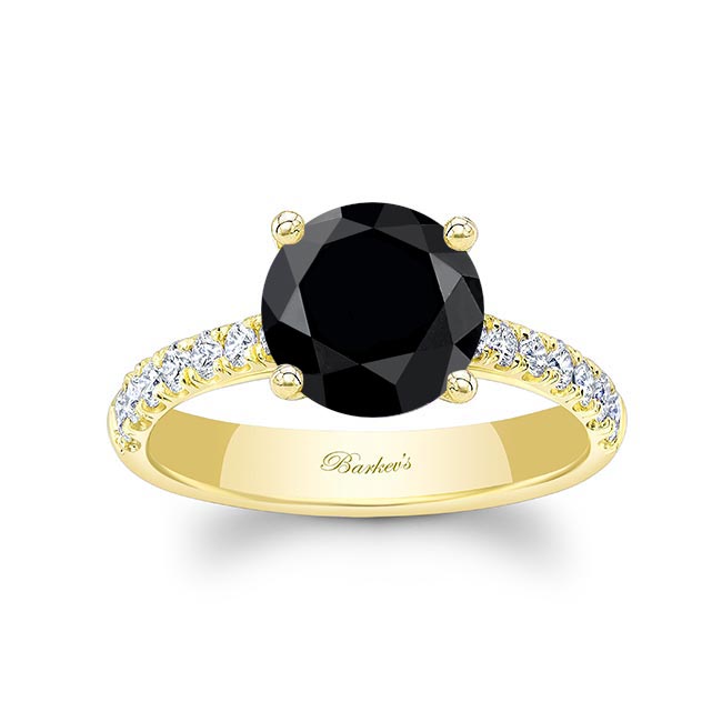 Yellow Gold 3 Carat Round Black And White Diamond Engagement Ring
