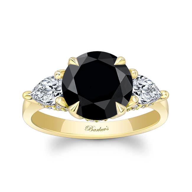 Yellow Gold 3 Carat Round Black And White Diamond Ring
