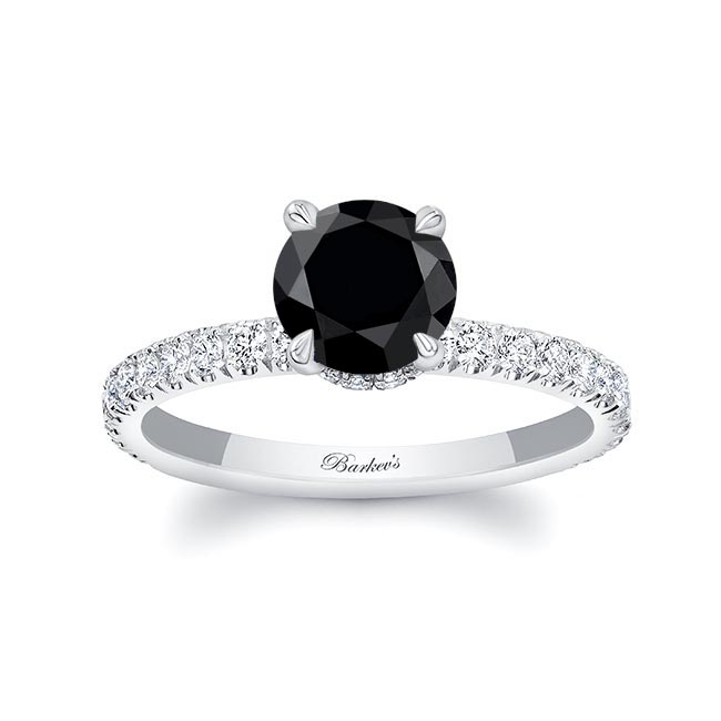White Gold Black And White Diamond Halo Engagement Ring