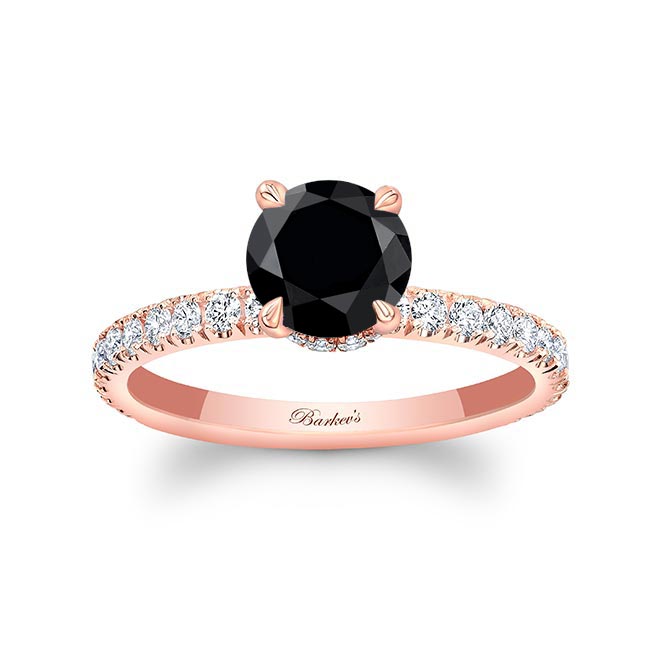 Rose Gold Black And White Diamond Halo Engagement Ring