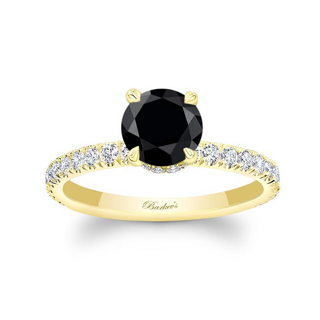 Yellow Gold Black And White Diamond Halo Engagement Ring