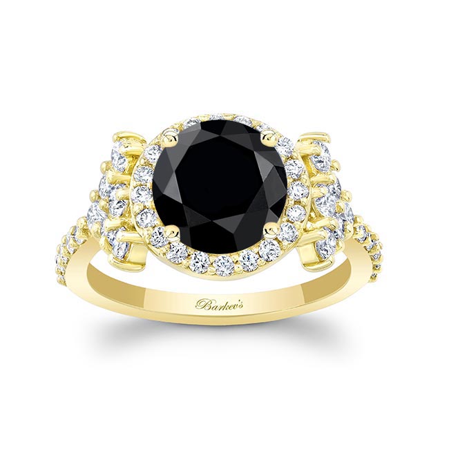 Yellow Gold 2 Carat Black And White Diamond Cluster Ring