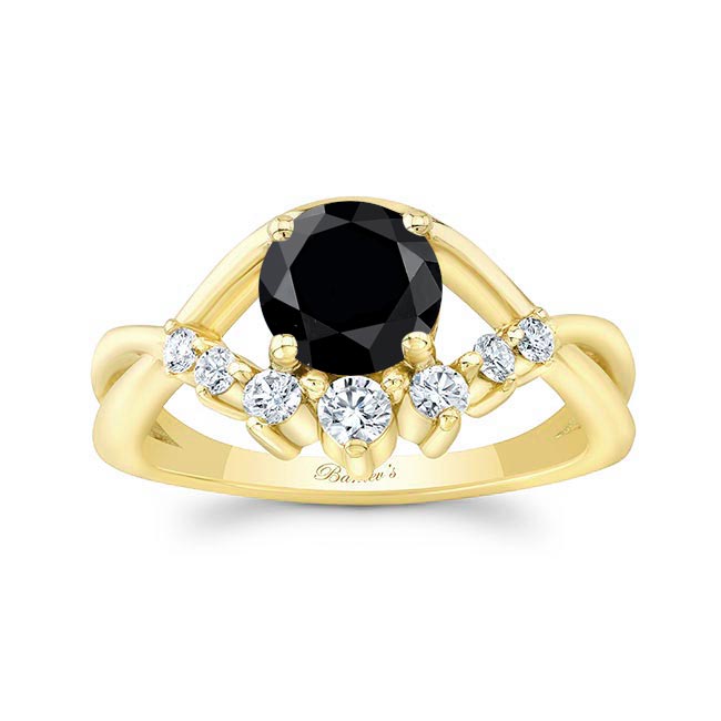Yellow Gold Black And White Diamond Unique Engagement Ring