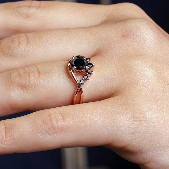 Rose Gold Black Diamond Unique Engagement Ring Image 5