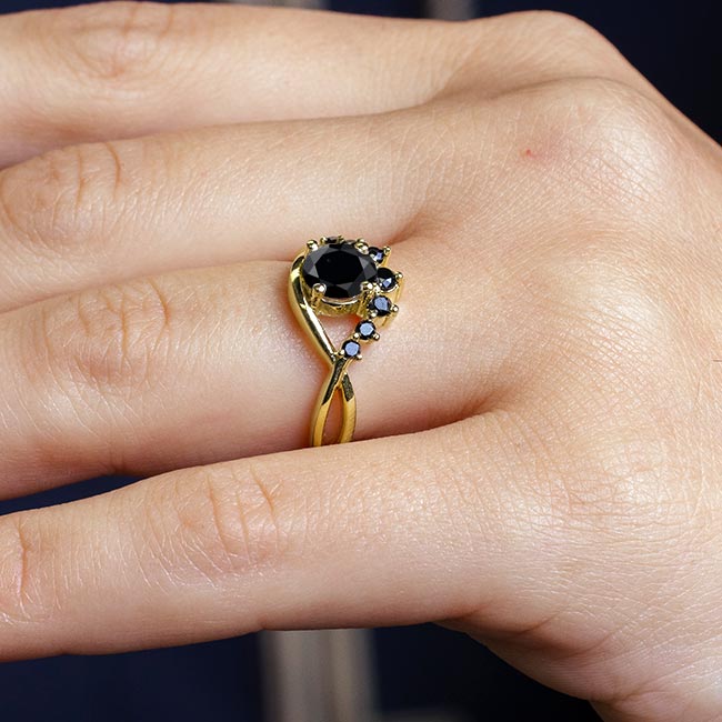 Yellow Gold Black Diamond Unique Engagement Ring Image 5