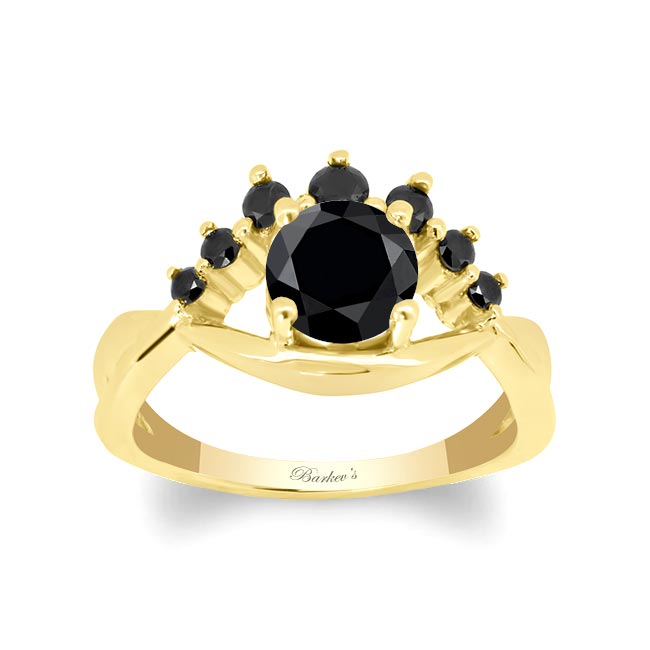 Yellow Gold Black Diamond Unique Engagement Ring