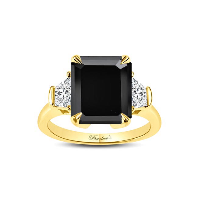 Yellow Gold Emerald Cut 5 Carat Black Diamond Ring
