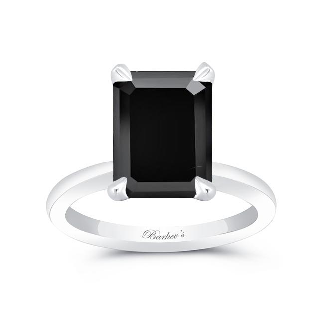 White Gold 5 Carat Emerald Cut Black Diamond Solitaire Ring