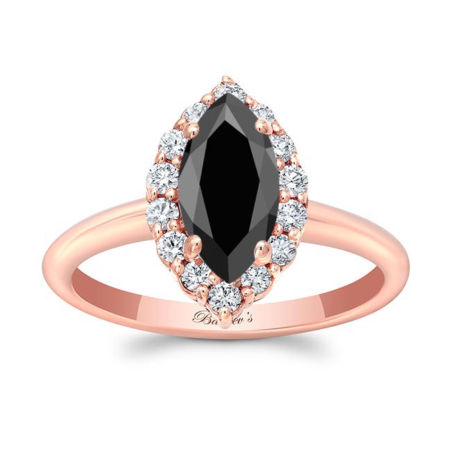 Rose Gold Marquise Cut Black And White Diamond Ring