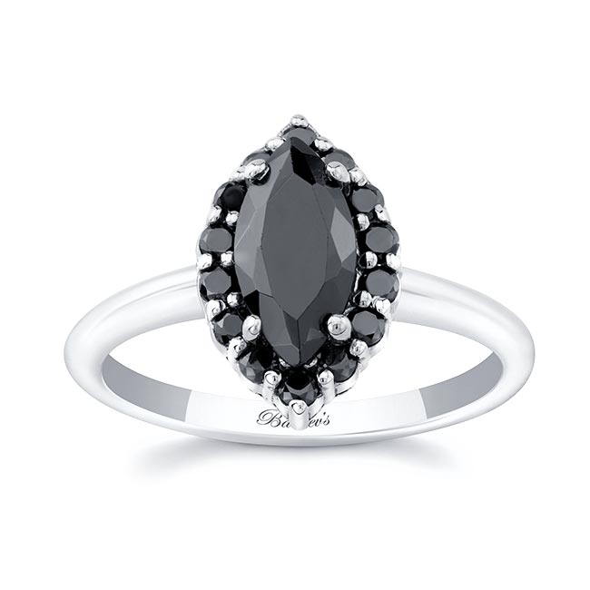 Platinum Marquise Cut Black Diamond Ring