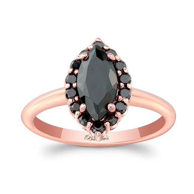 Rose Gold Marquise Cut Black Diamond Ring