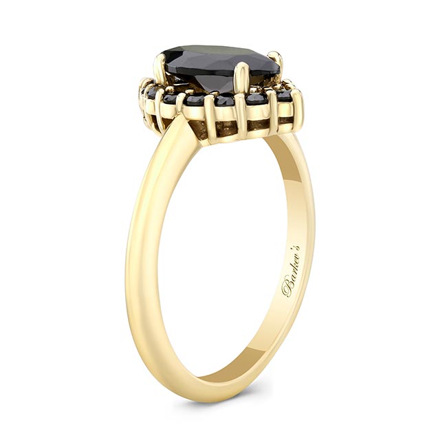 Yellow Gold Marquise Cut Black Diamond Ring Image 2
