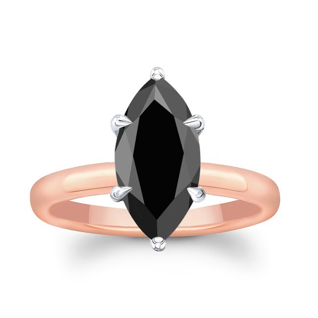 White Rose Gold Marquise Black Diamond Solitaire Engagement Ring