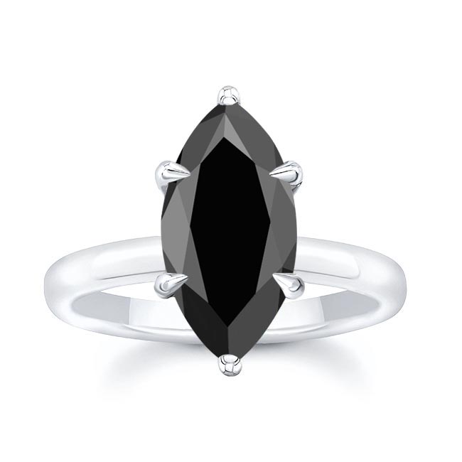 Platinum 2 Carat Marquise Black Diamond Solitaire Engagement Ring