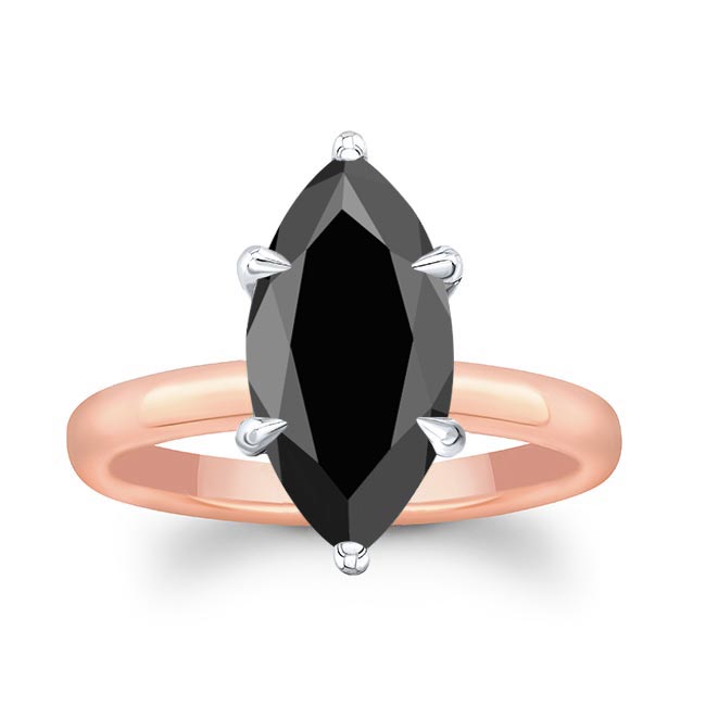White Rose Gold 2 Carat Marquise Black Diamond Solitaire Engagement Ring