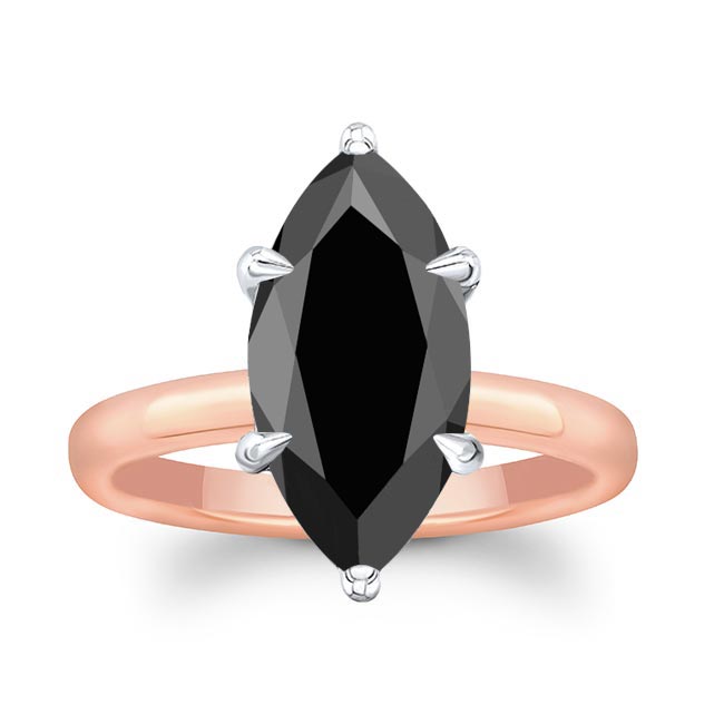White Rose Gold 3 Carat Marquise Black Diamond Solitaire Engagement Ring