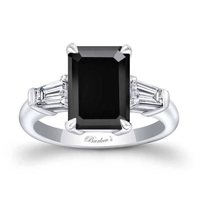 White Gold 3 Carat Emerald Cut Black Diamond Ring