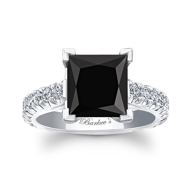 Platinum 4 Carat Princess Cut Black Diamond Ring