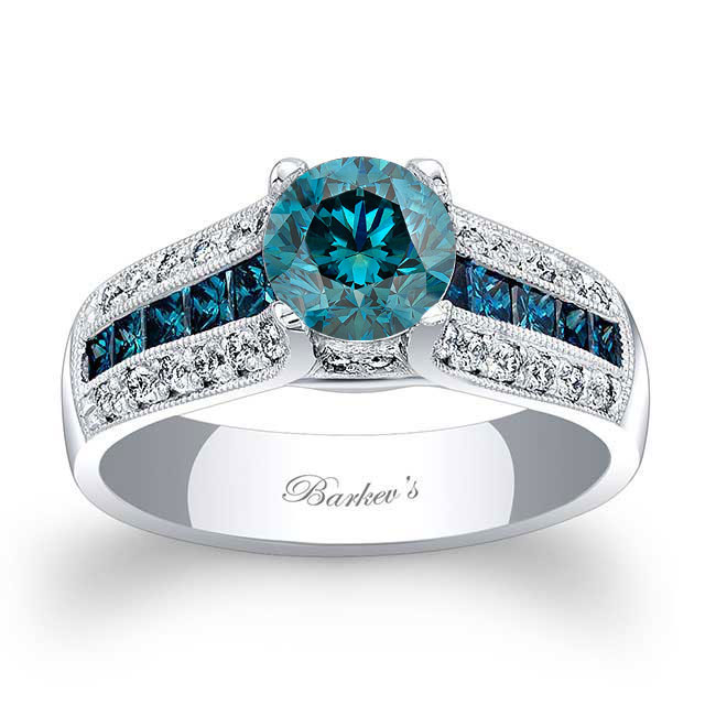 Vintage Milgrain Blue Diamond Engagement Ring