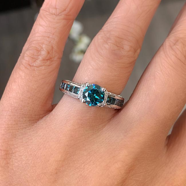 Unique Vintage Blue Diamond Ring Image 2