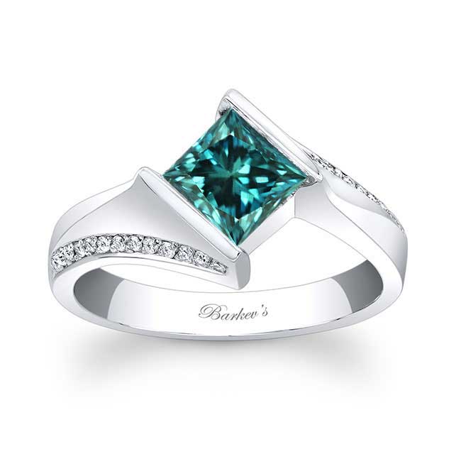  Princess Cut Square Blue Diamond Ring Image 1