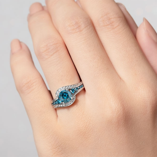  White Gold Unique Blue Diamond Engagement Ring Image 2