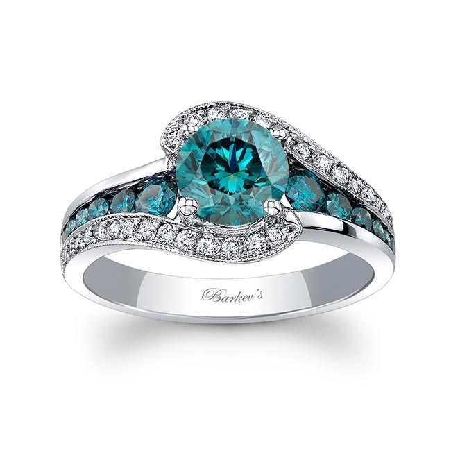  White Gold Unique Blue Diamond Engagement Ring Image 1