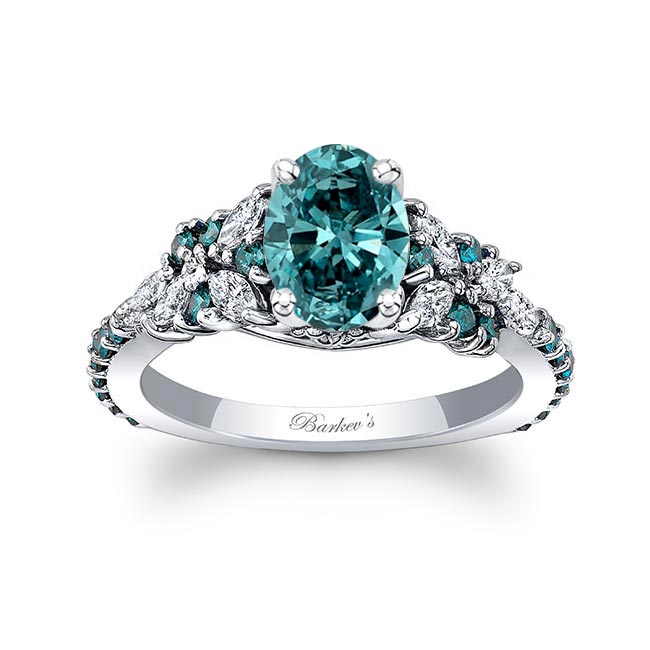  Vintage Marquise Oval Blue Diamond Engagement Ring Image 1