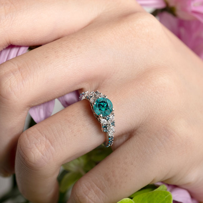  Vintage Marquise Blue Diamond Engagement Ring Image 2