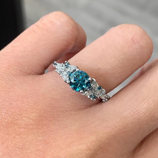 White Gold Vintage Marquise Blue Diamond Engagement Ring Image 3