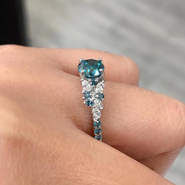 White Gold Vintage Marquise Blue Diamond Engagement Ring Image 4
